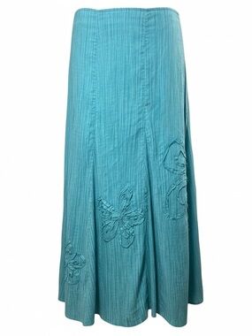 per una Teal Cotton Maxi Skirt with Floral Appliqué